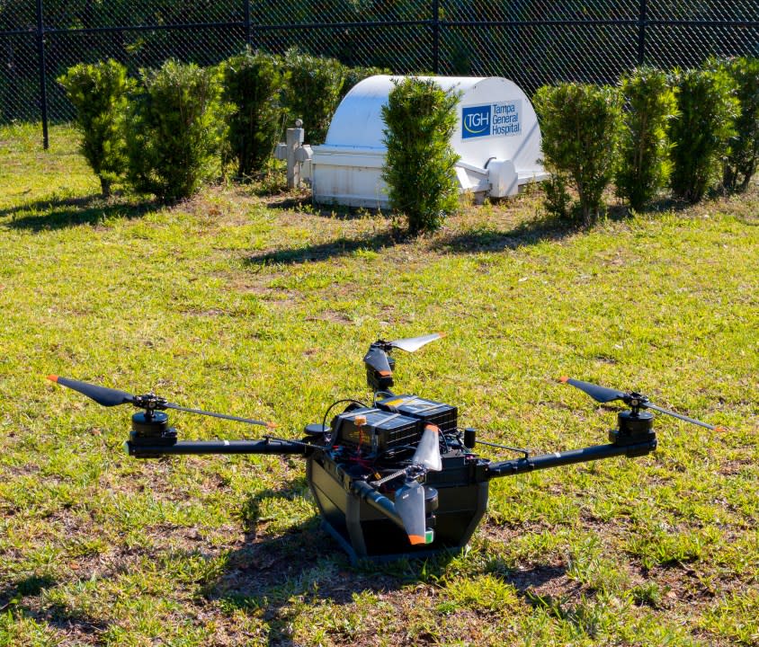 Tampa General Hospital and Archer First Response Systems drone project in Manatee County, the first install in the country integrated with county EMS dispatch. The drone can deliver a defibrillator and a dose of Narcan.