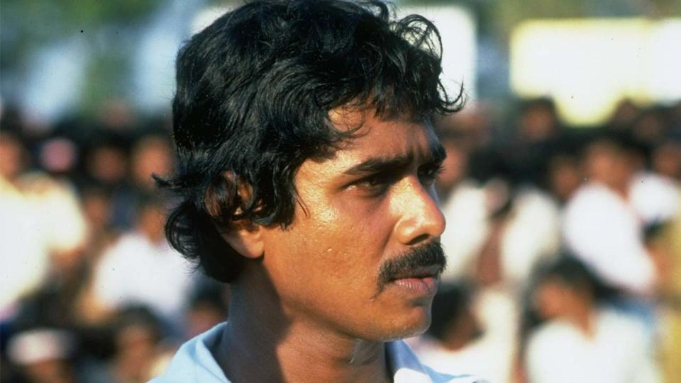 Sir Lankan cricket legend Bandula Warnapura during his first Test match.