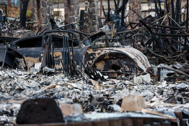 <p>Robert Gauthier/Los Angeles Times via Getty Images</p> Homes and businesses lay in ruins after last week's devastating wildfire swept through town in Lahaina, Maui, on Wednesday, August 16, 2023.