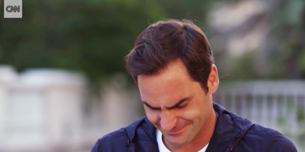 Roger Federer cries