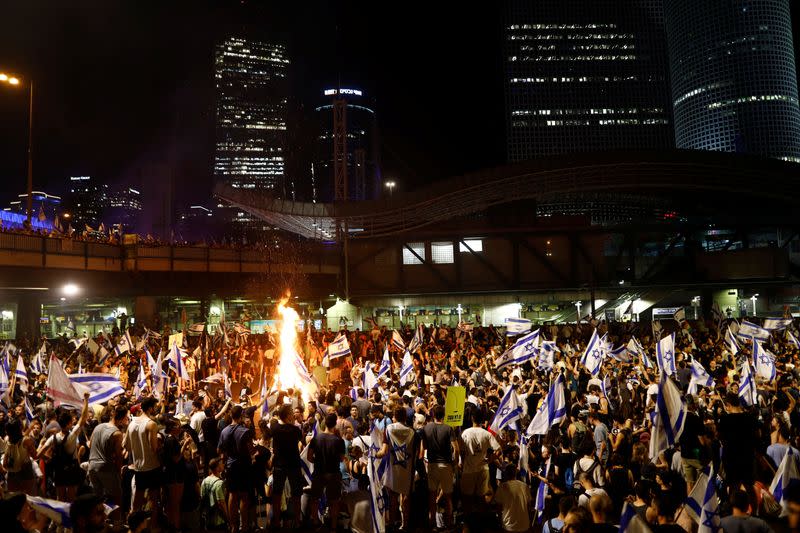 Demonstration following a parliament vote on a contested bill that limits Supreme Court powers to void some government decisions, in Tel Aviv