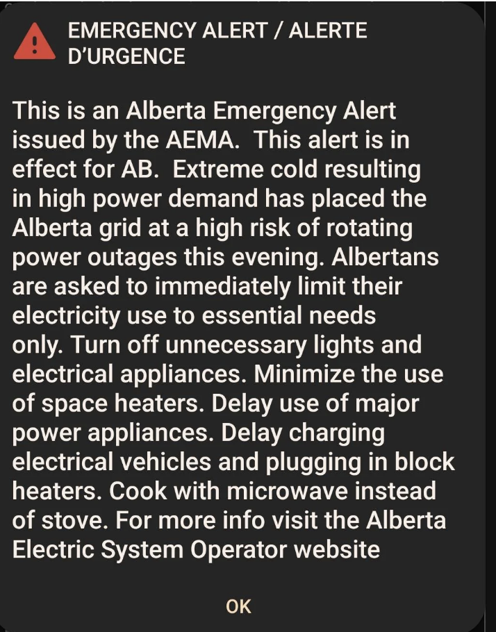 notice of power outages that might happen because it's so cold