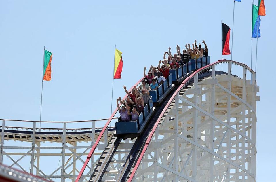 The Swamp Fox at Family Kingdom has been made a landmark by the American Coaster Enthusiasts on Friday, April 29, 2016. Built in 1966, the wooden coaster is 72 feet tall and 2,640 feet long. About 200 members of the coaster enthusiasts came to Family Kingdom to ride the Swamp Fox and dedicate a plaque.