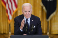 President Joe Biden speaks about the April jobs report in the East Room of the White House, Friday, May 7, 2021, in Washington. (AP Photo/Patrick Semansky)