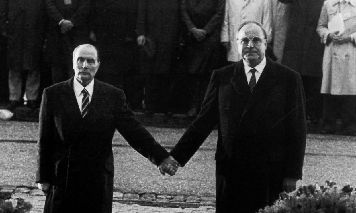 <span>Then French president François Mitterrand and then German chancellor Helmut Kohl during a visit to Verdun in 1984.</span><span>Photograph: Reuters</span>