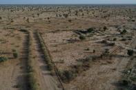 An aerial view shows a garden that belongs to the Baye Fall community, in Mbacke Kadjior