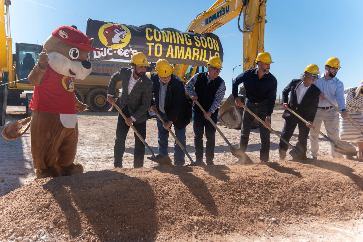 Mayor Cole Stanley joins other members of the community in breaking ground on the Amarillo Buc-ee's Thursday in east Amarillo.