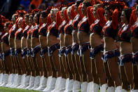 <p>The Denver Broncos cheerleaders work during the second quarter on Sunday, September 17, 2017. The Denver Broncos hosted the Dallas Cowboys. (Photo by Andy Cross/The Denver Post via Getty Images) </p>