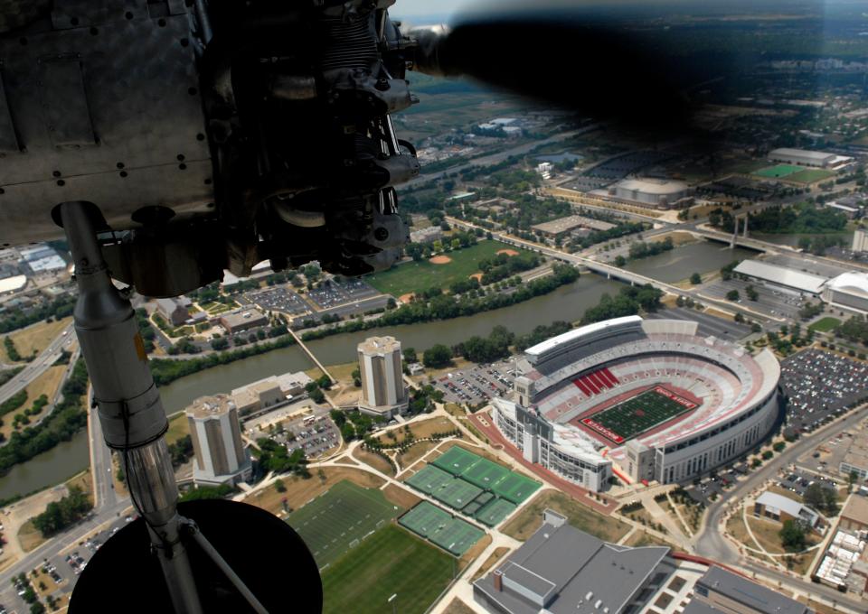 A view of the Ohio State Stadium from a 1929 Ford Tri-Motor airliner nicknamed the "Tin Goose" in 2006. 