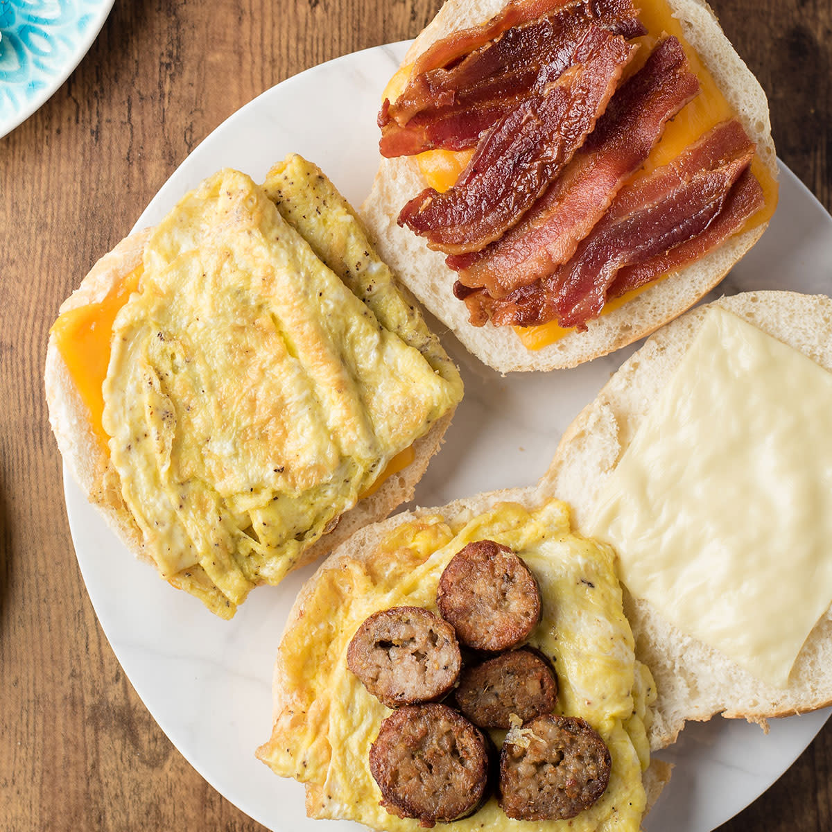 breakfast sandwiches with bacon egg and sausage