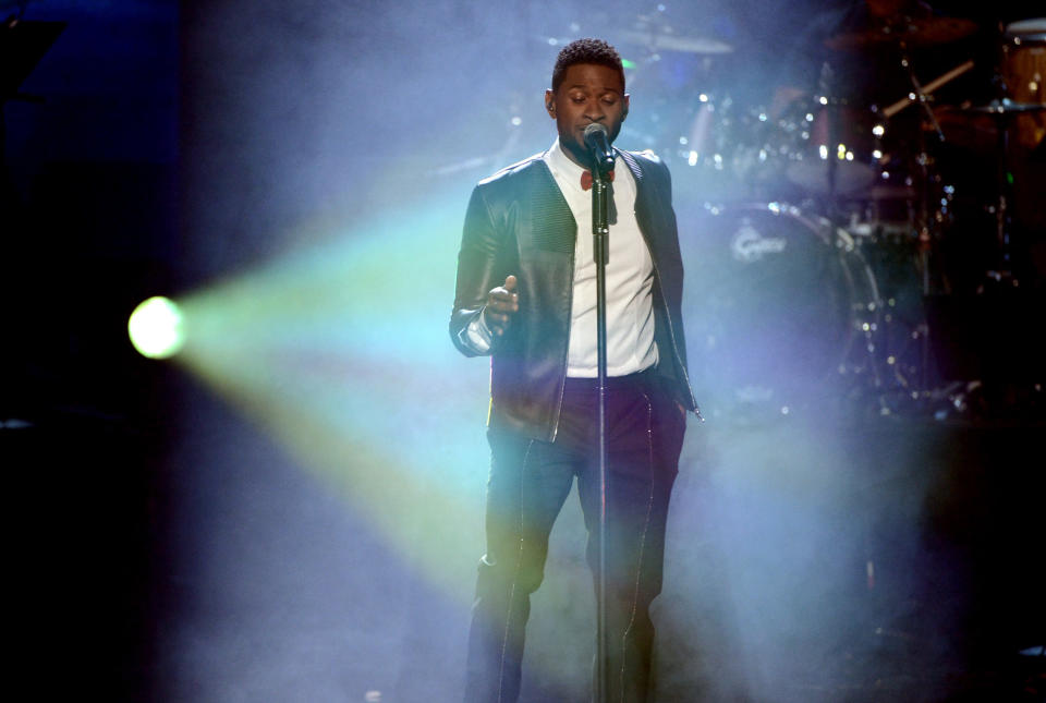 LOS ANGELES, CA - APRIL 18:  Singer Usher performs onstage at the 28th Annual Rock and Roll Hall of Fame Induction Ceremony at Nokia Theatre L.A. Live on April 18, 2013 in Los Angeles, California.  (Photo by Kevin Winter/Getty Images)