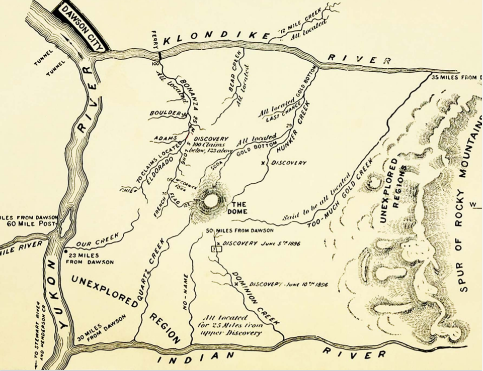 An historic map of the Alaskan gold rush, which drew expeditions originating in Elmira.