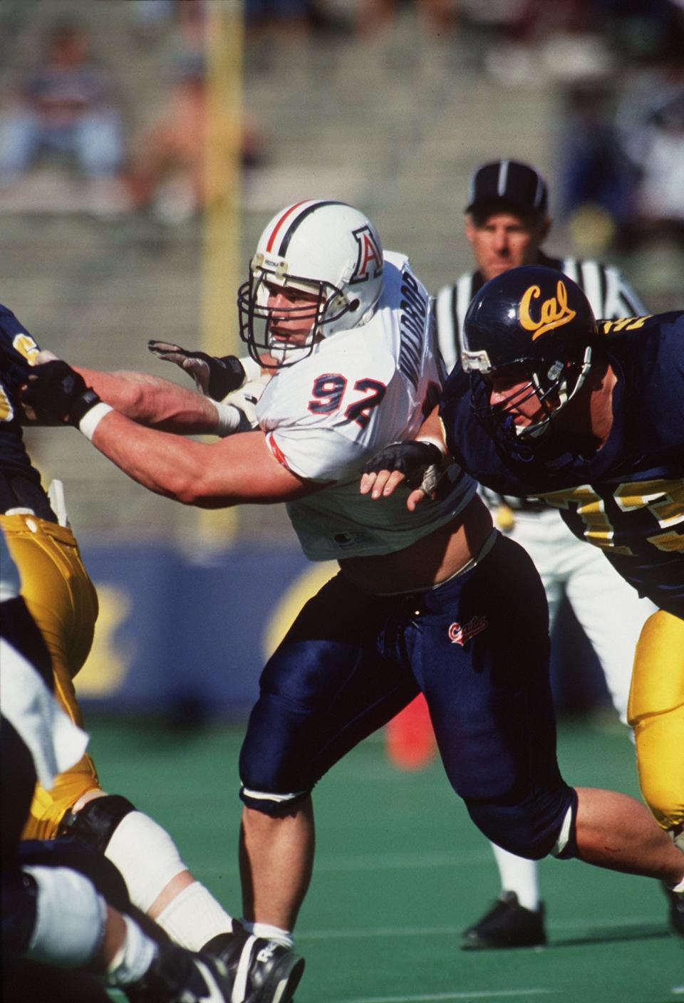 Arizona defensive tackle Rob Waldrop pursues the football during the Wildcats' 24-2 loss to the Cal Golden Bears on Nov. 13, 1993