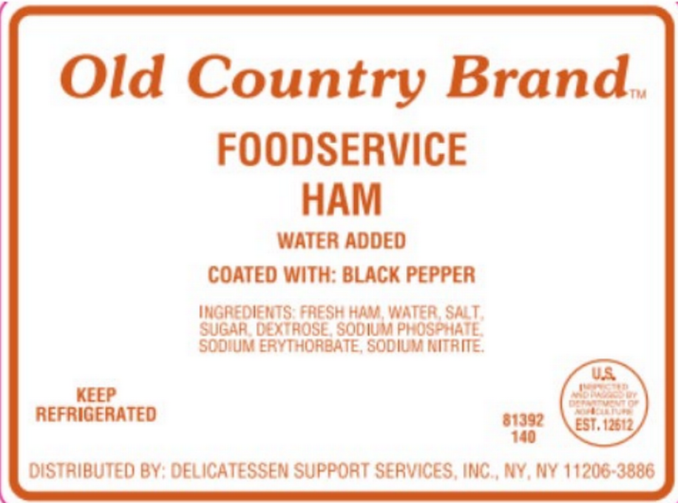 The label for recalled Old Country Brand ham sent to foodservice customers.