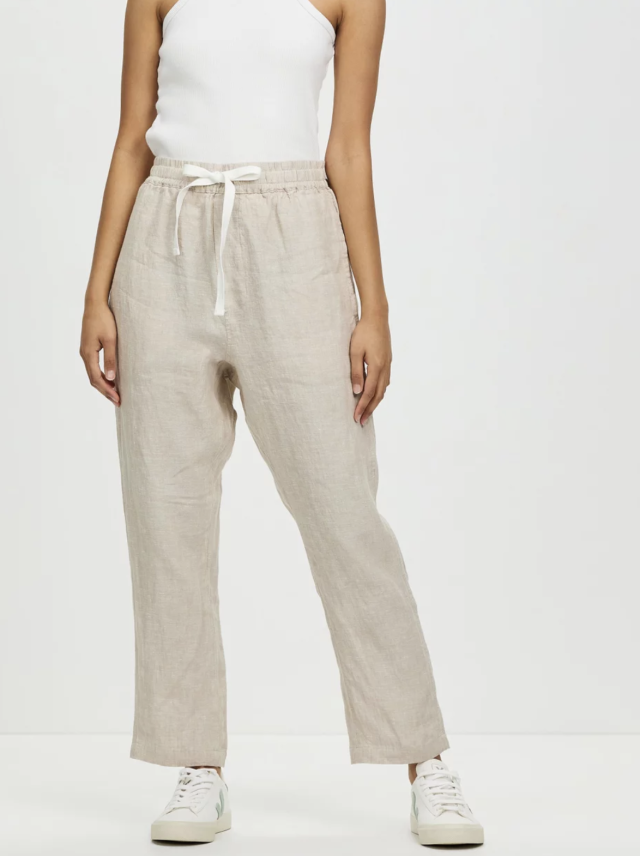 Pink Linen Culotte Pants with Tie Waist ASOS