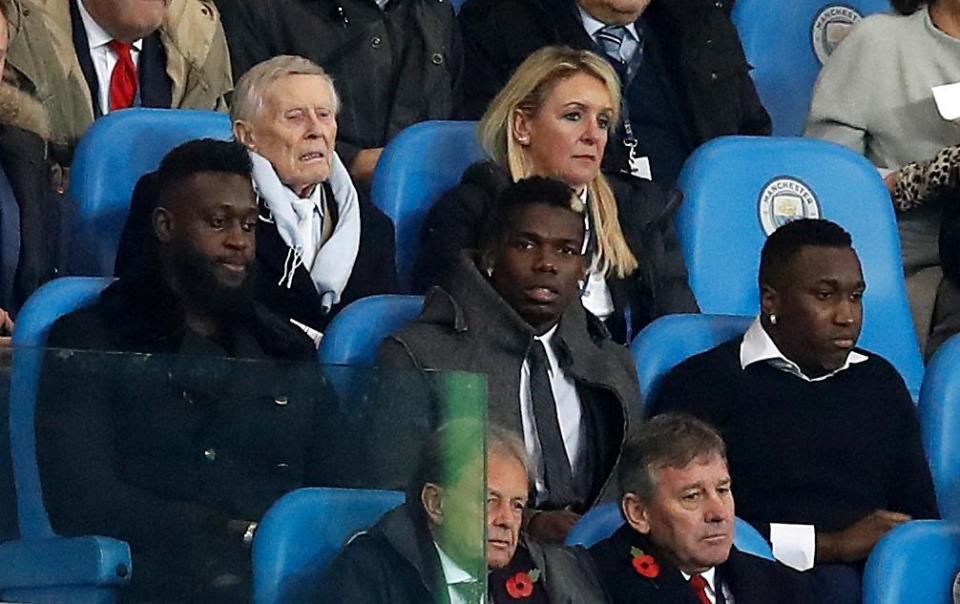 Injured Pogba watched on from the stands on Sunday. (PA)