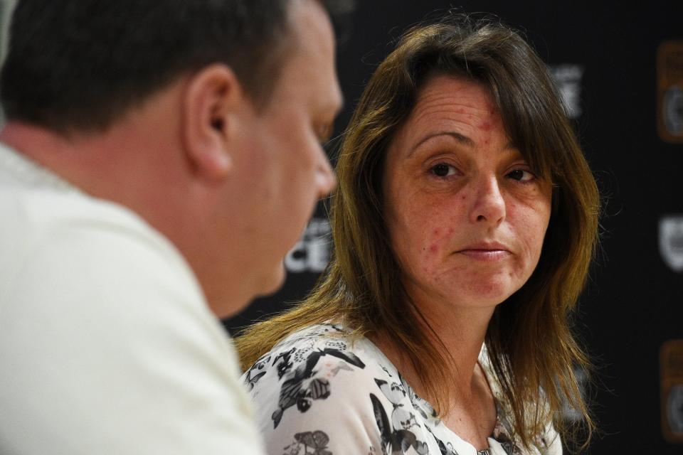 John and Claire Croucher during a police press conference at Milton Keynes Police Station (PA)