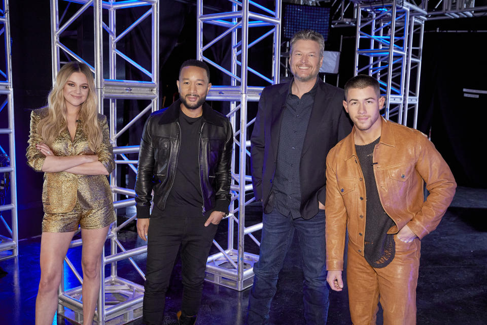 Kelsea Ballerini joins John Legend, Blake Shelton, and Nick Jonas on 'The Voice.' (Photo: Trae Patton/NBC/NBCU Photo Bank via Getty Images)