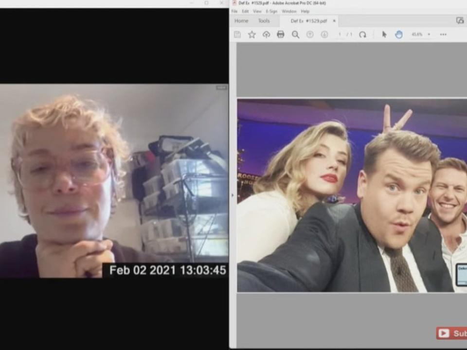 La maquillista de Heard declaró que tuvo que cubrir sus heridas faciales antes de su aparición en el programa de James Corden (YouTube/Law&Crime Network)