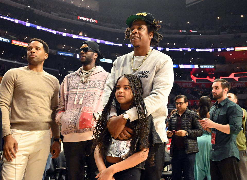 Blue Ivy Carter, pictured in early march with dad Jay-Z, is getting rave reviews for her hand-washing tutorial. (Photo: Kirby Lee-USA TODAY Sports)