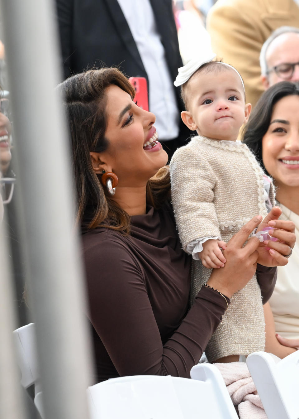 Priyanka Chopra Jonas and Malti Marie Chopra Jonas at the star ceremony where the Jonas Brothers are honored with a star on the Hollywood Walk of Fame on January 30, 2023 in Los Angeles, California (Photo by Michael Buckner/Variety via Getty Images)