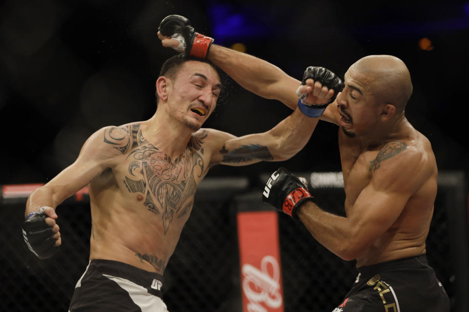 Max Holloway knocked out Jose Aldo in the third round of their UFC 212 fight in June. (Getty)