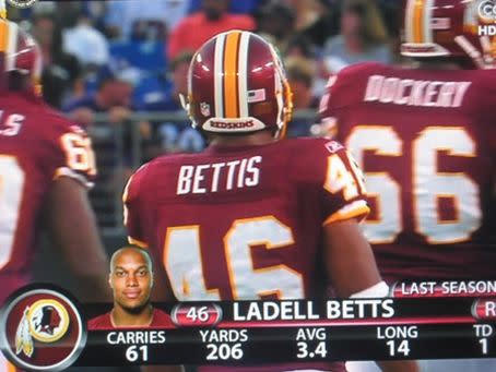 Fail: Redskins' Ladell Betts has name misspelled on back of jersey