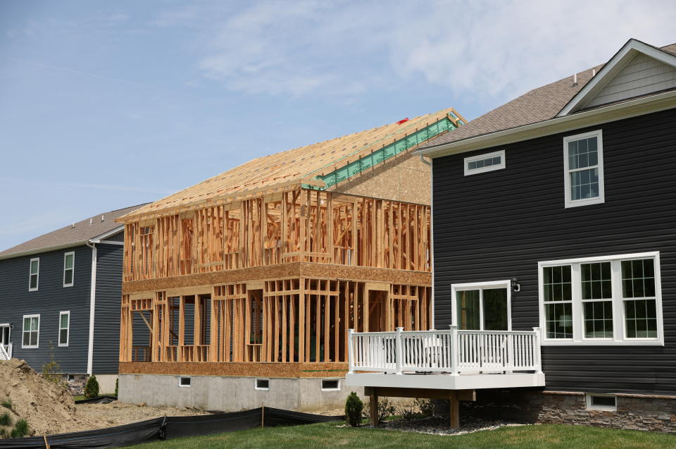 A house under construction is seen at Hawthorne Estates by D. R. Horton in Medford, New Jersey, U.S., May 23, 2022. REUTERS/Andrew Kelly