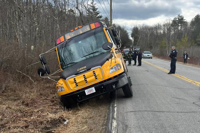 <p>Hubbardston Police Department/ Facebook</p> Massachusetts tipping school bus