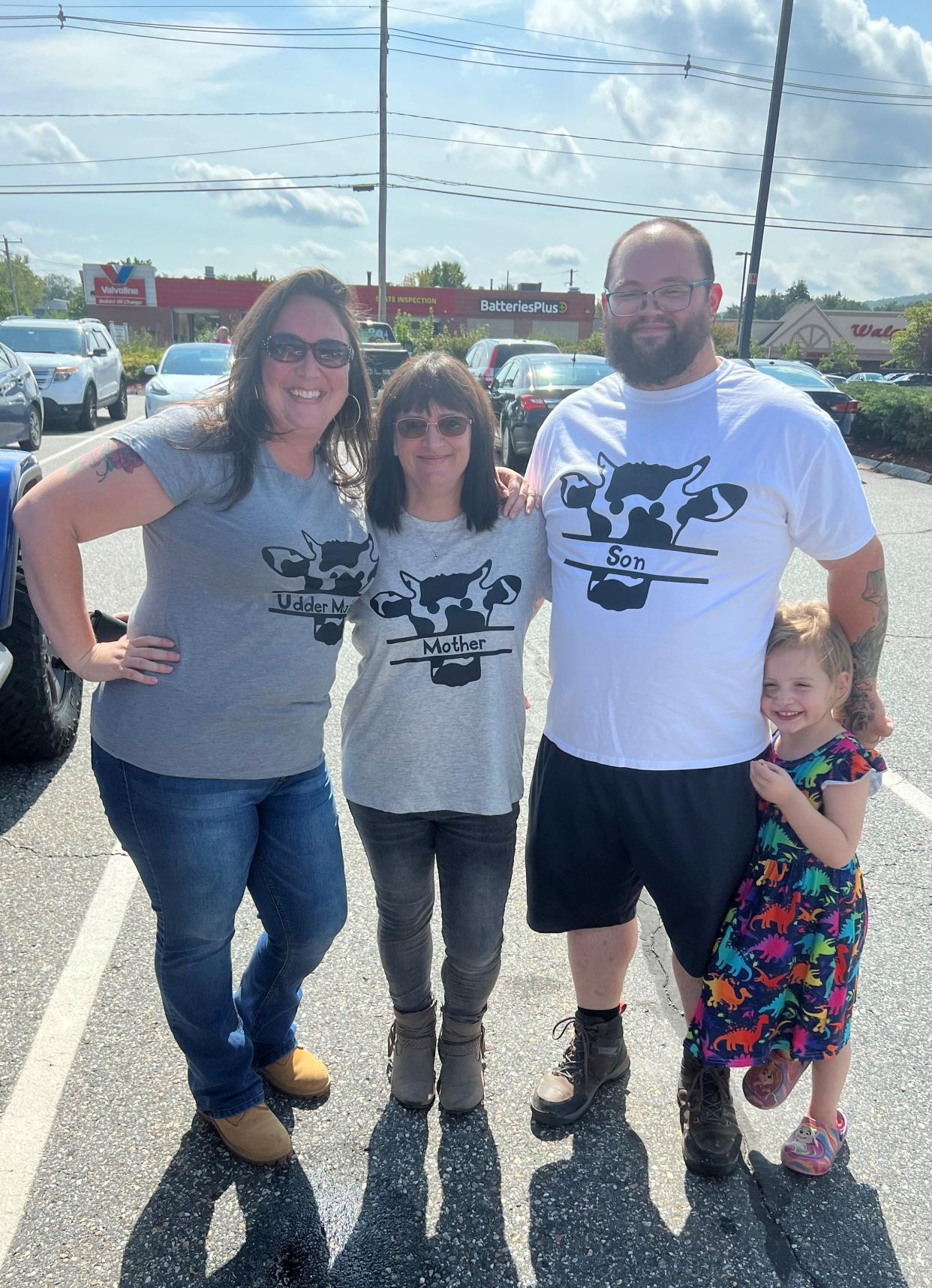 From left, Crystal Hamann and Staci Huckins pose with Huckins' son and granddaughter, Codi and Liliana Poisson. Huckins started the Moo Moo Facebook group following a conversation with Hamann.