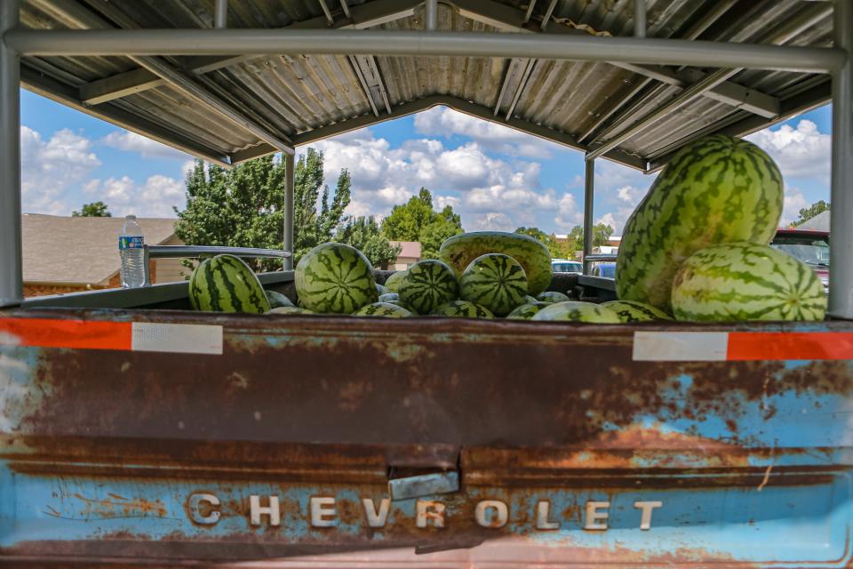 Watermelons are sold out of Chevrolet pickup bed Aug. 13, 2022, at the Rush Springs Watermelon Festival. This year's event is Saturday at Jeff Davis Park in Rush Springs.