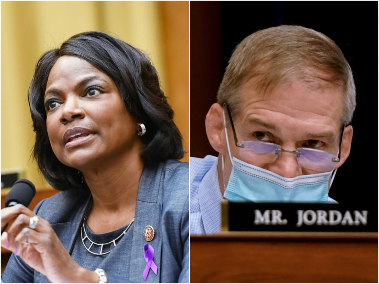 <p>Florida Democrat Val Demings entered a shouting match with Ohio Republican Jim Jordan over police funding on Tuesday, 20 April, 2021. </p> (Getty)