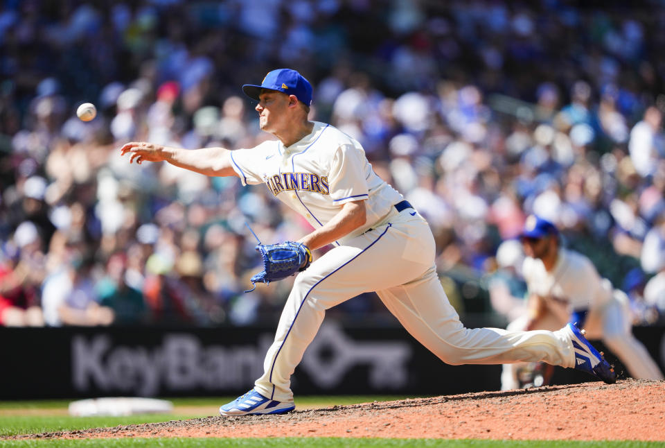 Seattle Mariners relief pitcher Paul Sewald throws against the Tampa Bay Rays during the ninth inning of a baseball game, Sunday, July 2, 2023, in Seattle. (AP Photo/Lindsey Wasson)