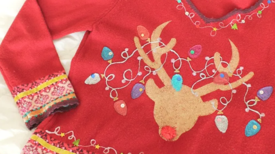 diy ugly christmas sweaters glitzy reindeer