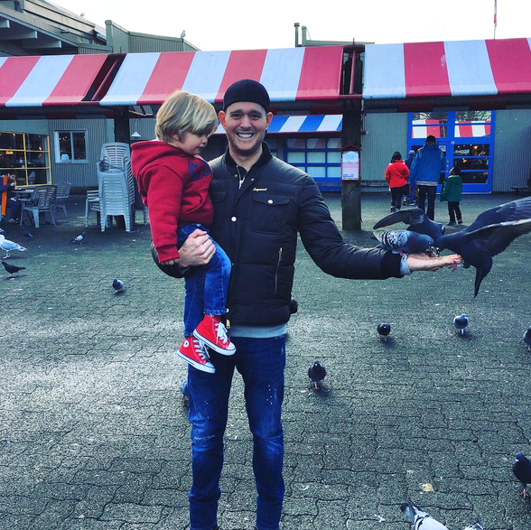 Singer Michael Buble with his 2-year-old son Noah and some flighty friends: “A bird in the hand is worth 2 in the bush. Now, more than ever I have no fu*%ing clue what that means. #home #daddy #mine #mine #mine” -@michaelbuble (Photo: Instagram)