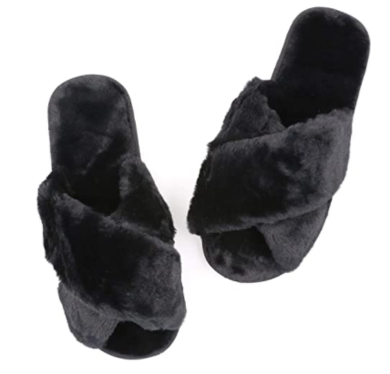 Topgalaxy.Z Fuzzy Slippers in black