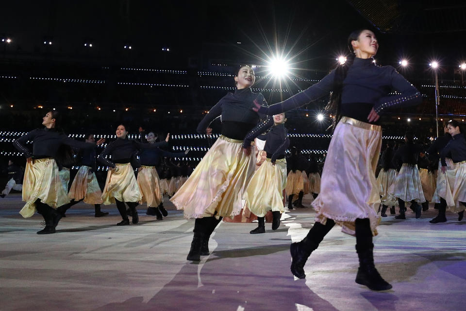 <p>Entertainers perform during the Closing Ceremony of the PyeongChang 2018 Winter Olympic Games at PyeongChang Olympic Stadium on February 25, 2018 in Pyeongchang-gun, South Korea. (Photo by Maddie Meyer/Getty Images) </p>