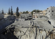 A general view shows a damaged base of the al Qaeda-linked Nusra Front, that was targeted by what activists said were U.S.-led air strikes in Harem town in Idlib Governorate November 6, 2014. REUTERS/Abdalghne Karoof