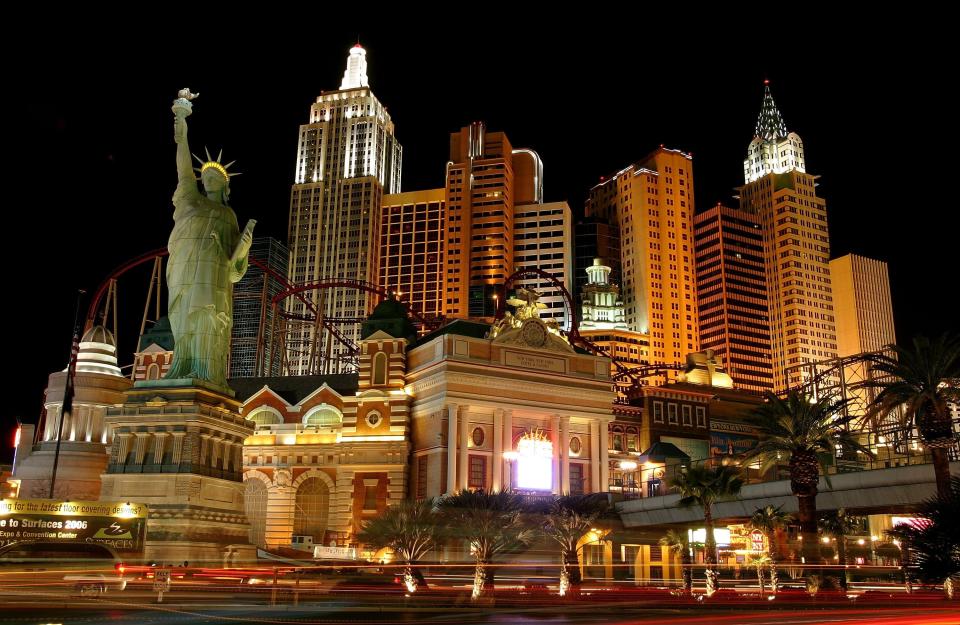 Thrill seekers can take a ride on the Big Apple Coaster at New York-New York Hotel & Casino in Las Vegas, Nevada.