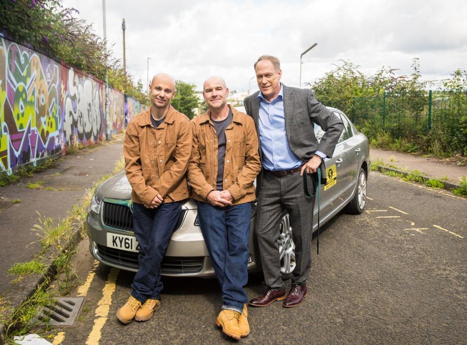 coronation street stars joe duttine and todd boyce with tim metcalfe stunt double