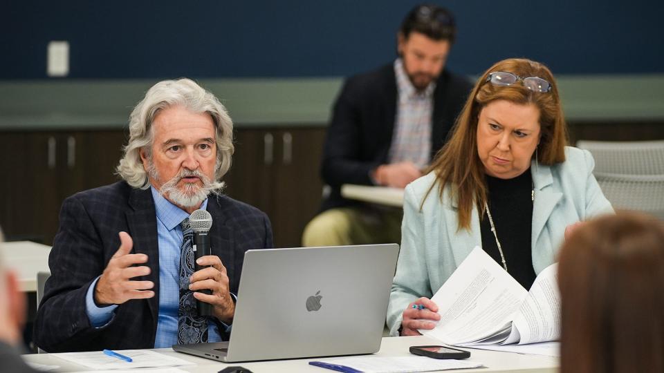 The city of Austin's lead negotiator, Lowell Denton, speaks during last week's police contract negotiations. The city and the Austin Police Association union met again briefly on Wednesday and plan to return to talks in about a month.