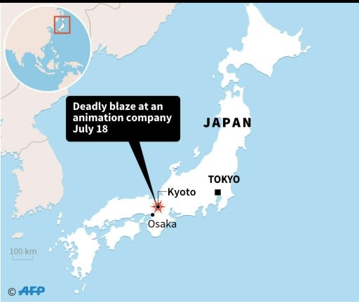 Map of Japan locating Kyoto where a deadly blaze broke out at an anime studio on July 18