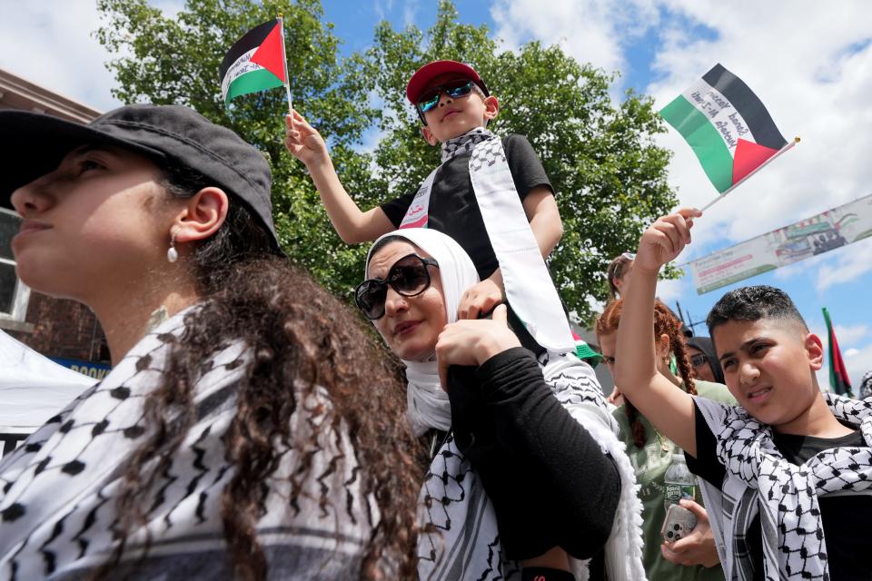 People are shown during Palestine Day, Sunday, May 19, 2024, in Paterson.