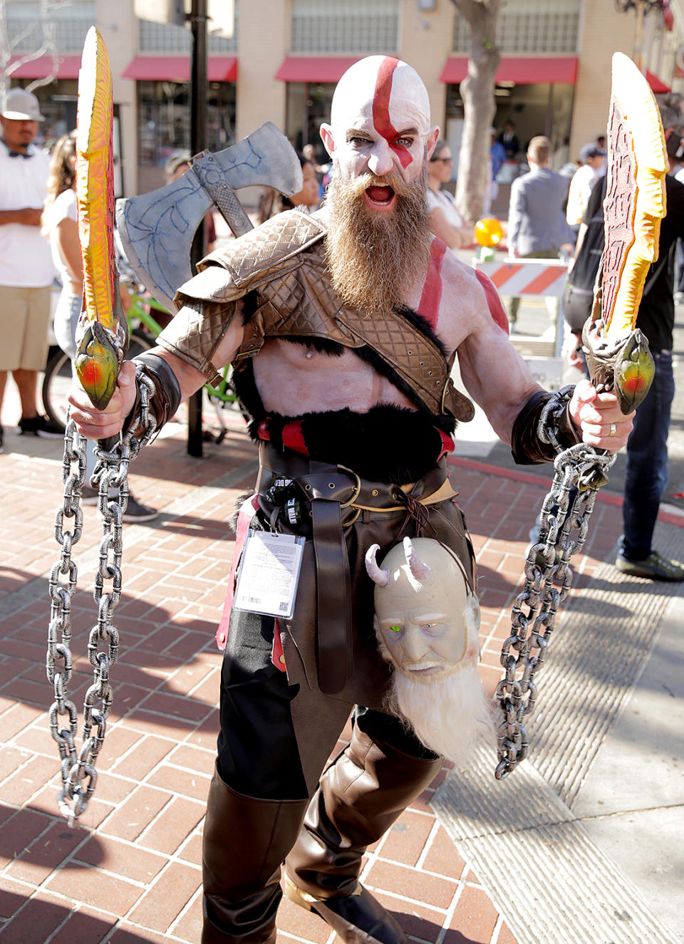 <p>Cosplayer dressed as Kratos at Comic-Con International on July 20, 2018, in San Diego. (Photo: Quinn P. Smith/Getty Images) </p>