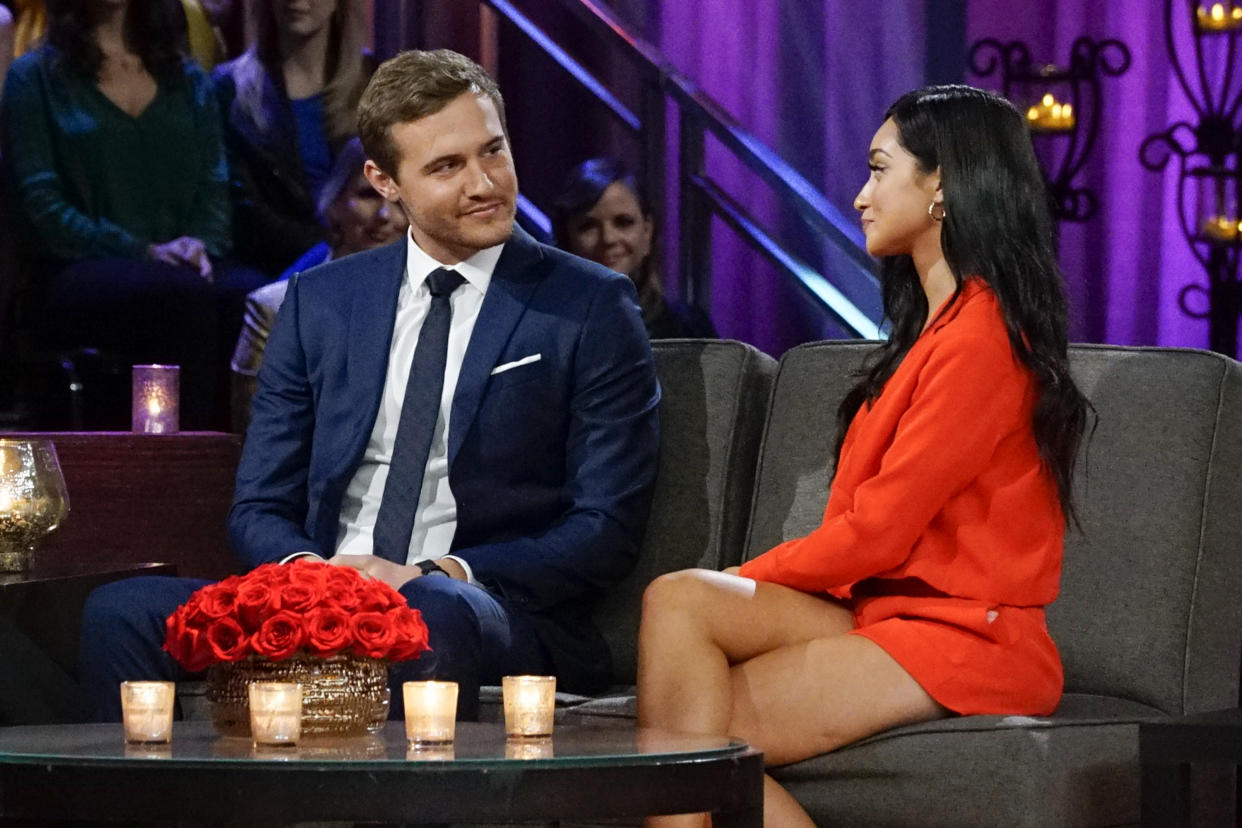 "Bachelor" star Peter Weber speaks with Victoria F. at the taping of a "Bachelor" special. (Photo: ABC/Kelsey McNeal)