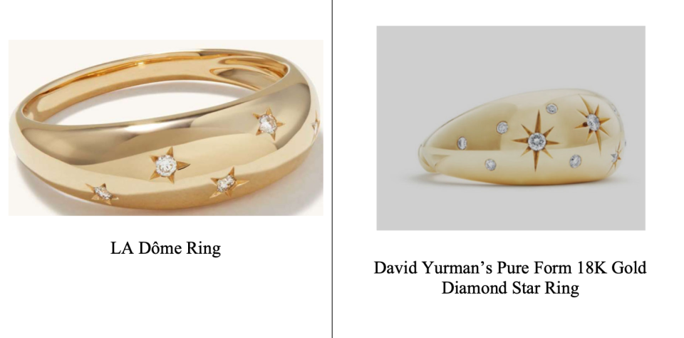 A side-by-side comparison of Mejuri and David Yurman styles cited by Yurman in court documents.