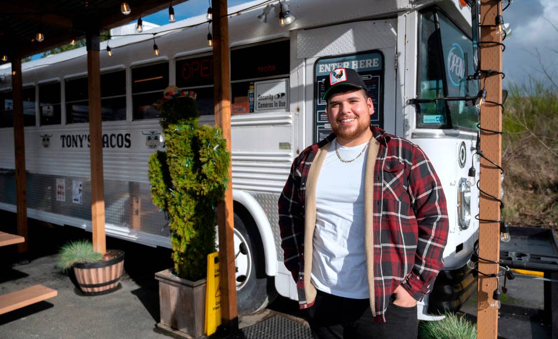 Antonio Ruiz Jr., pictured on Feb. 8, learned the food-truck ropes from his parents, who operated a restaurant from the same vintage bus in Renton and then South Hill for almost 20 years. His new restaurant, Tony’s Tacos, opened in Puyallup in July 2022 at the intersection of 176th and Canyon Road in Puyallup.