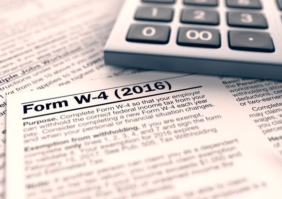 IRS W-4 tax withholding form with calculator.  