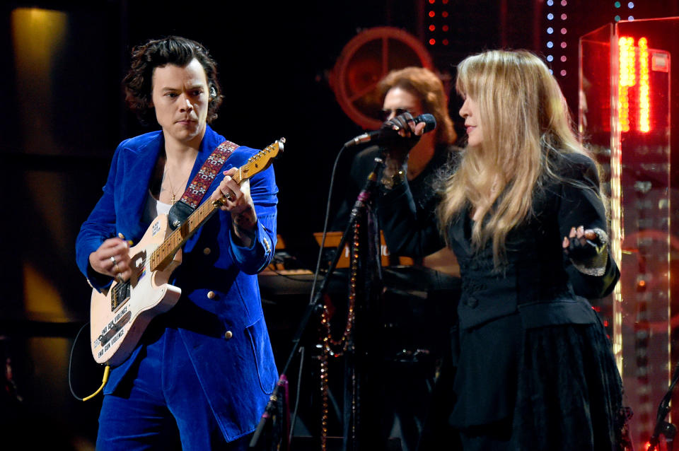 Harry Styles and inductee Stevie Nicks performed at the 2019 Rock & Roll Hall Of Fame Induction Ceremony Show in Brooklyn, NY, in 2019. (Photo: Jamie McCarthy/Getty Images For The Rock and Roll Hall of Fame)