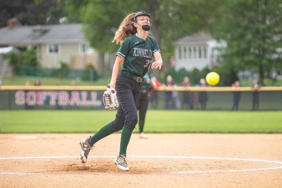 Kristyn Carroll of Kinnelon, shown pitching against Emerson in a 2021 sectional softball final, helped the Colts end a 25-year title drought with Friday's North 1, Group 1 championship win at Wallington.